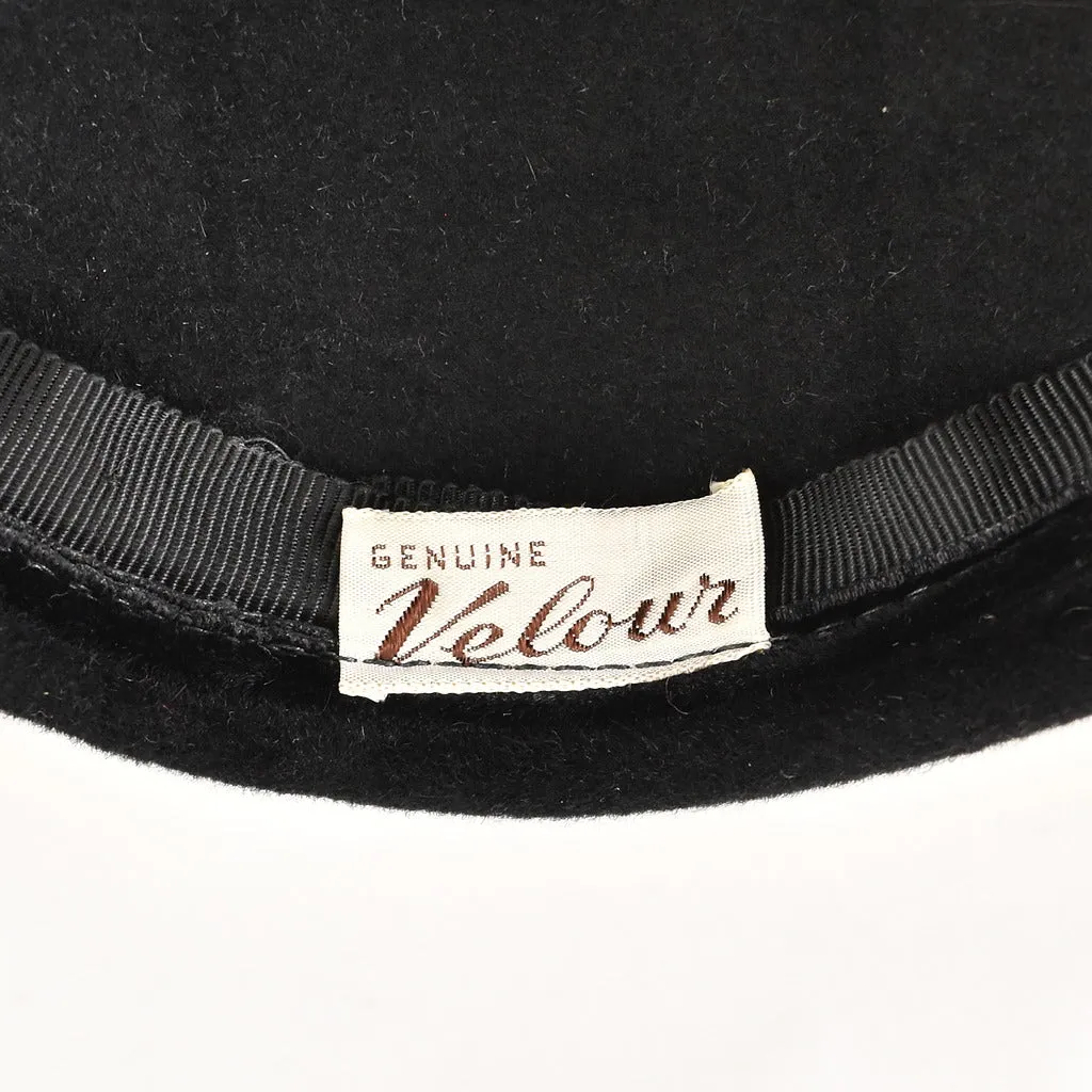 1950s Black Feather Vintage Velour Hat