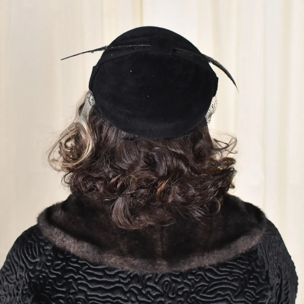 1950s Black Feather Vintage Velour Hat