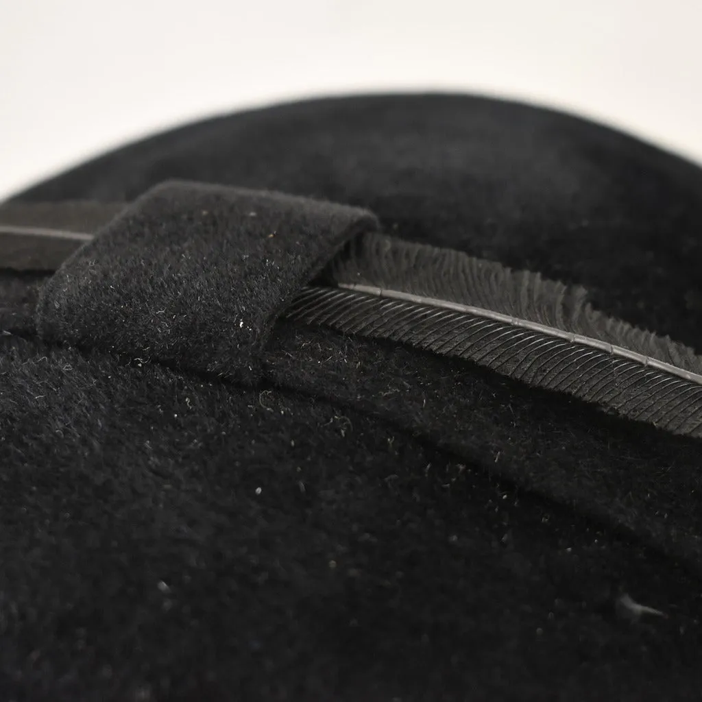 1950s Black Feather Vintage Velour Hat