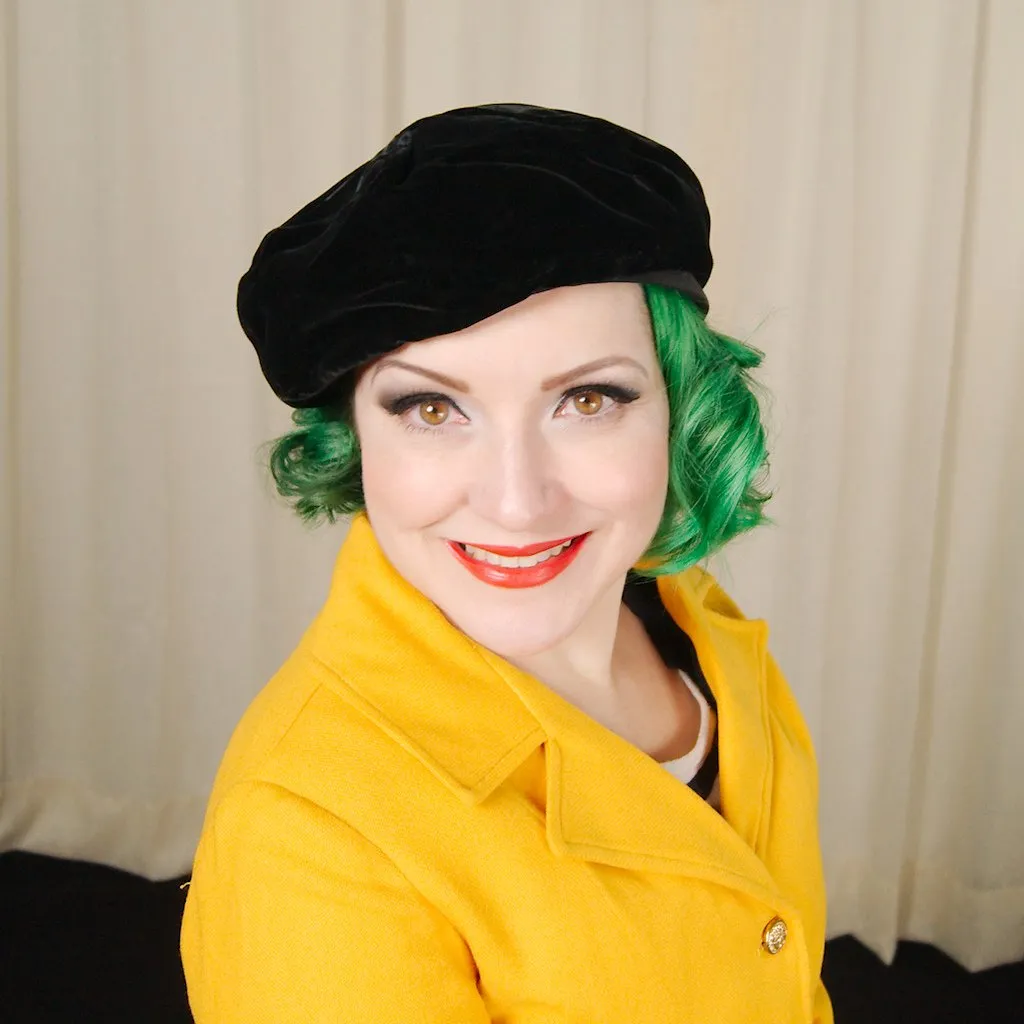 1950s Black Velvet Beret Hat