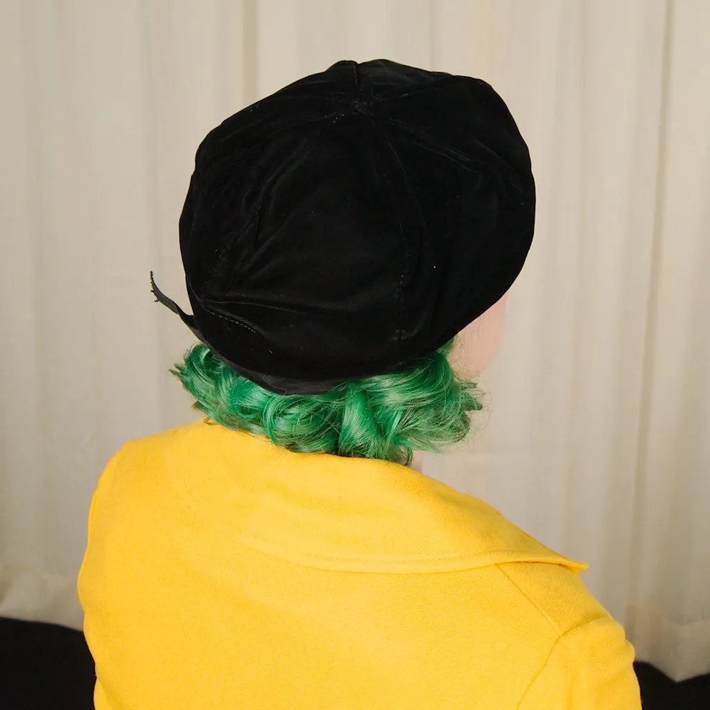 1950s Black Velvet Beret Hat