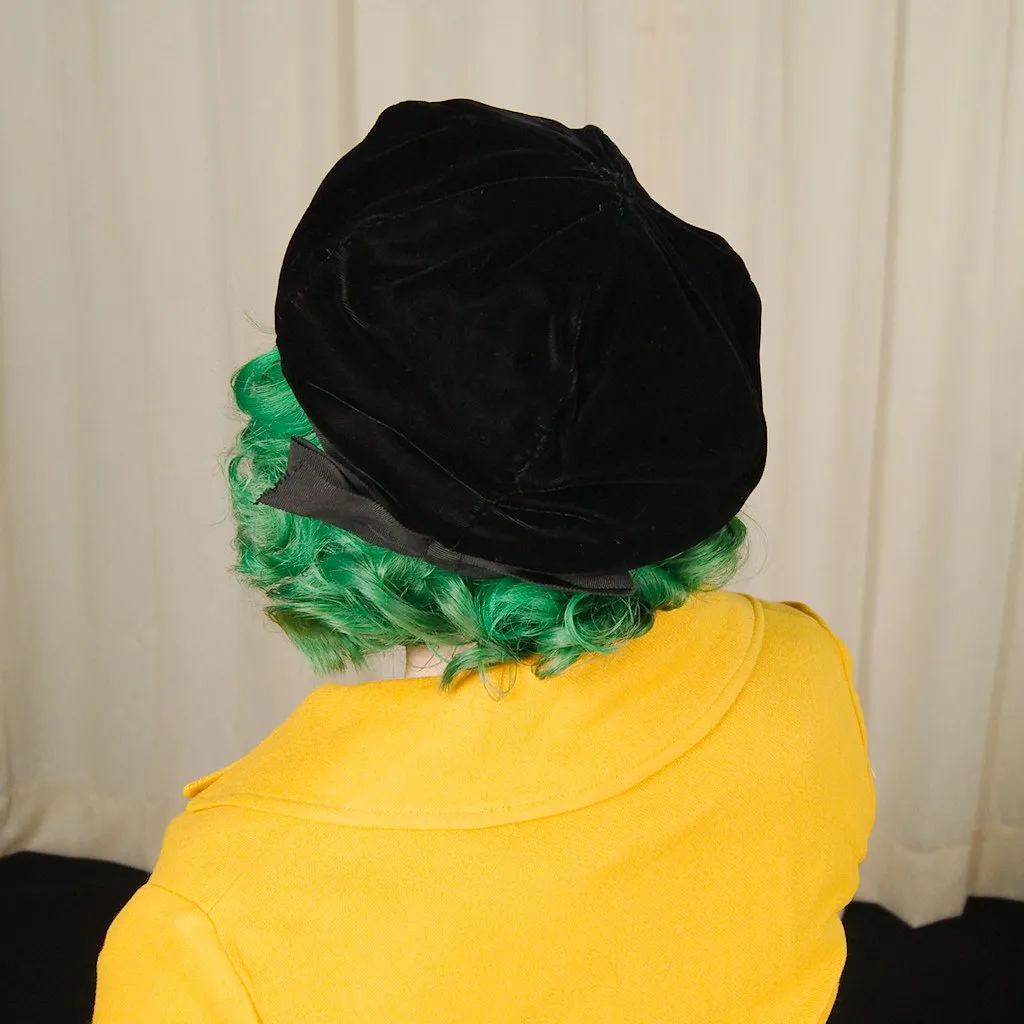 1950s Black Velvet Beret Hat