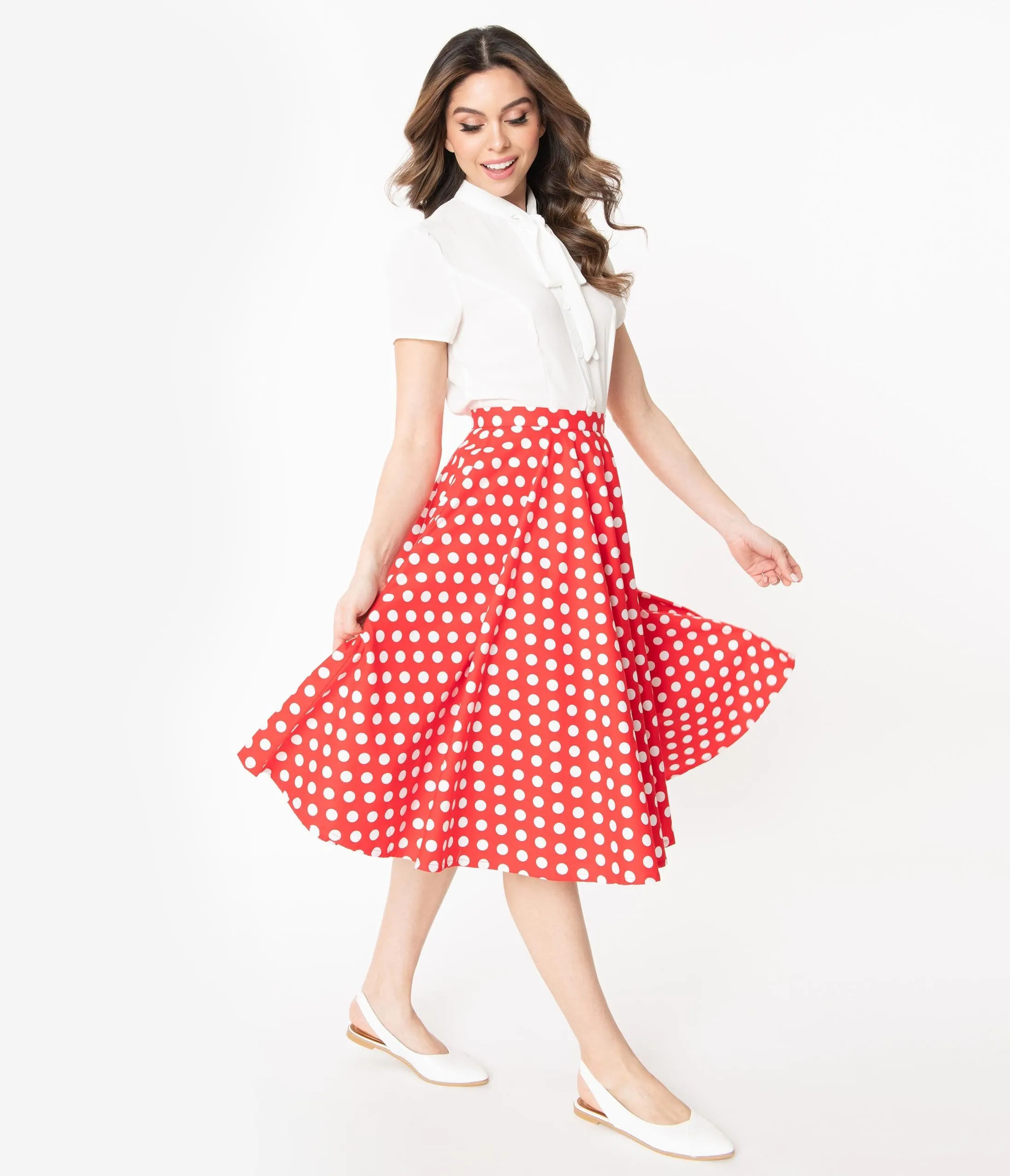 1950s Style Red & White Polka Dot Swing Skirt