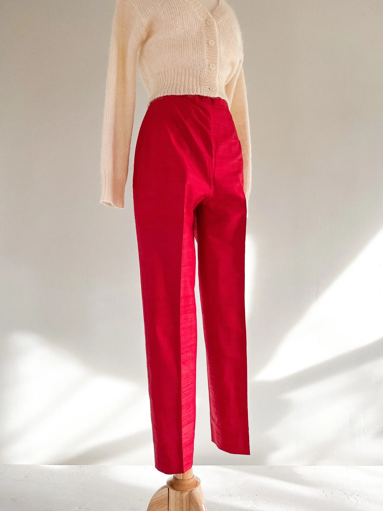 1960's Cherry Red Thai Silk Pants / Sz Small