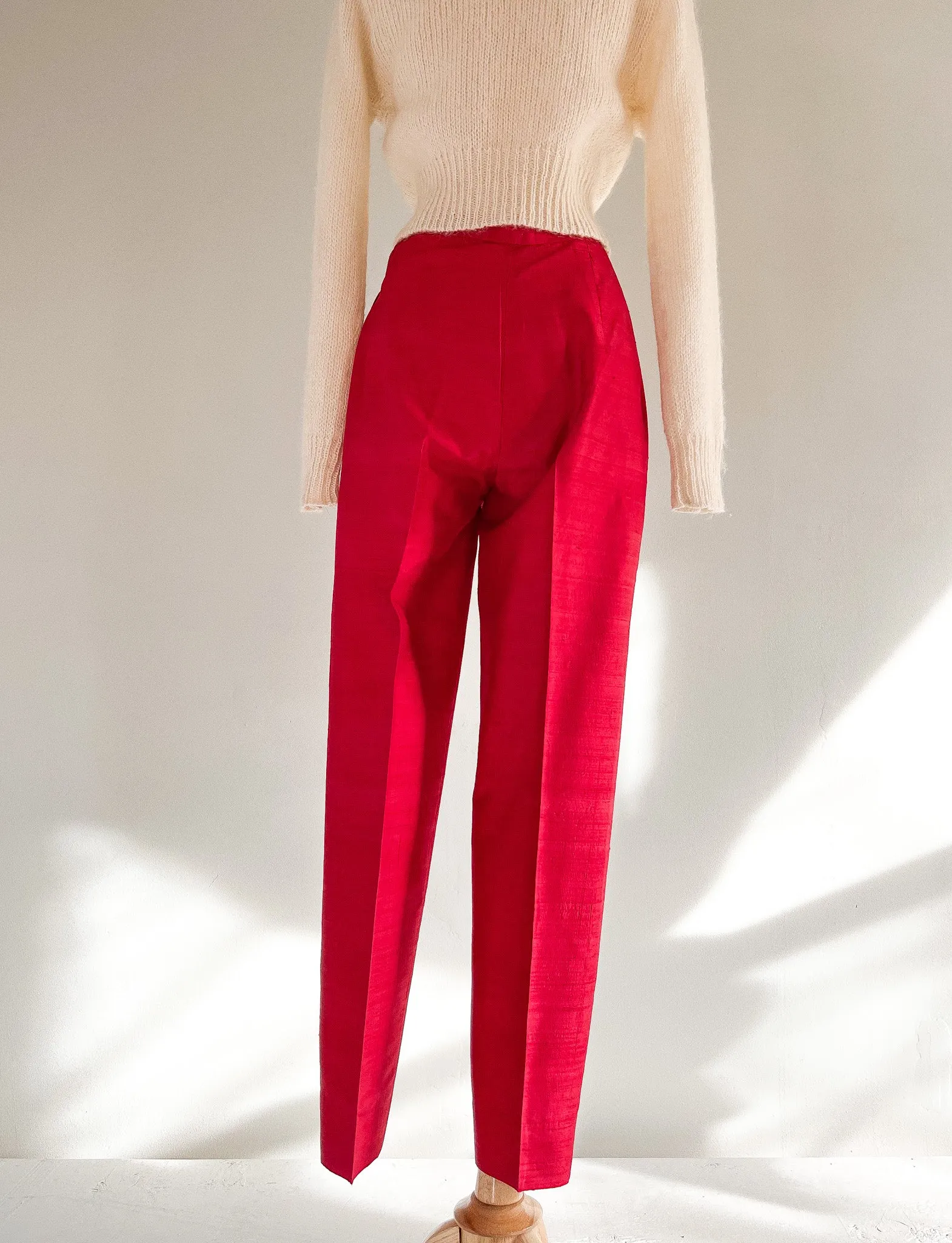 1960's Cherry Red Thai Silk Pants / Sz Small