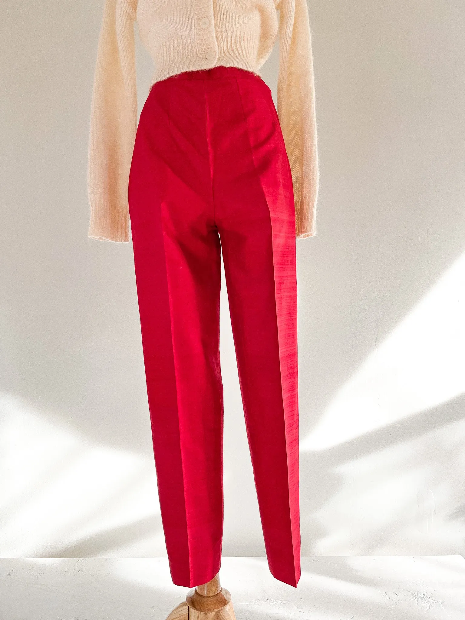1960's Cherry Red Thai Silk Pants / Sz Small