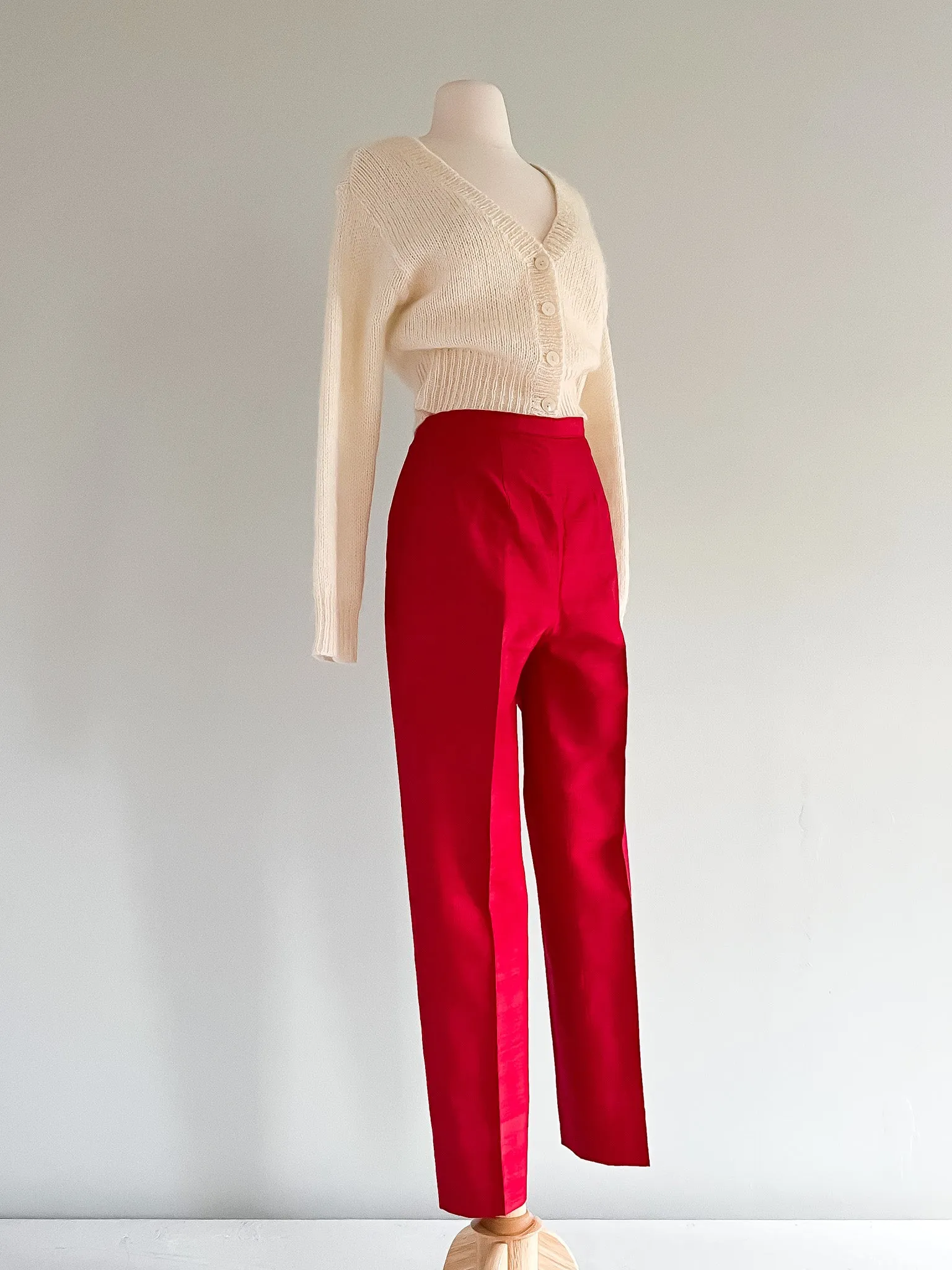 1960's Cherry Red Thai Silk Pants / Sz Small