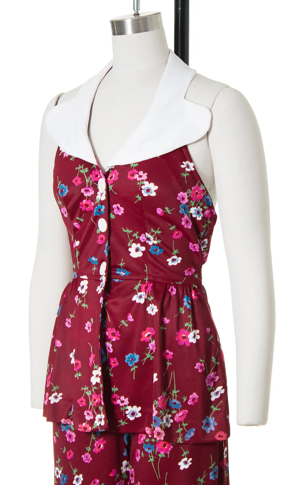1970s Floral Open Back Halter Top & Bell Bottoms Set | small