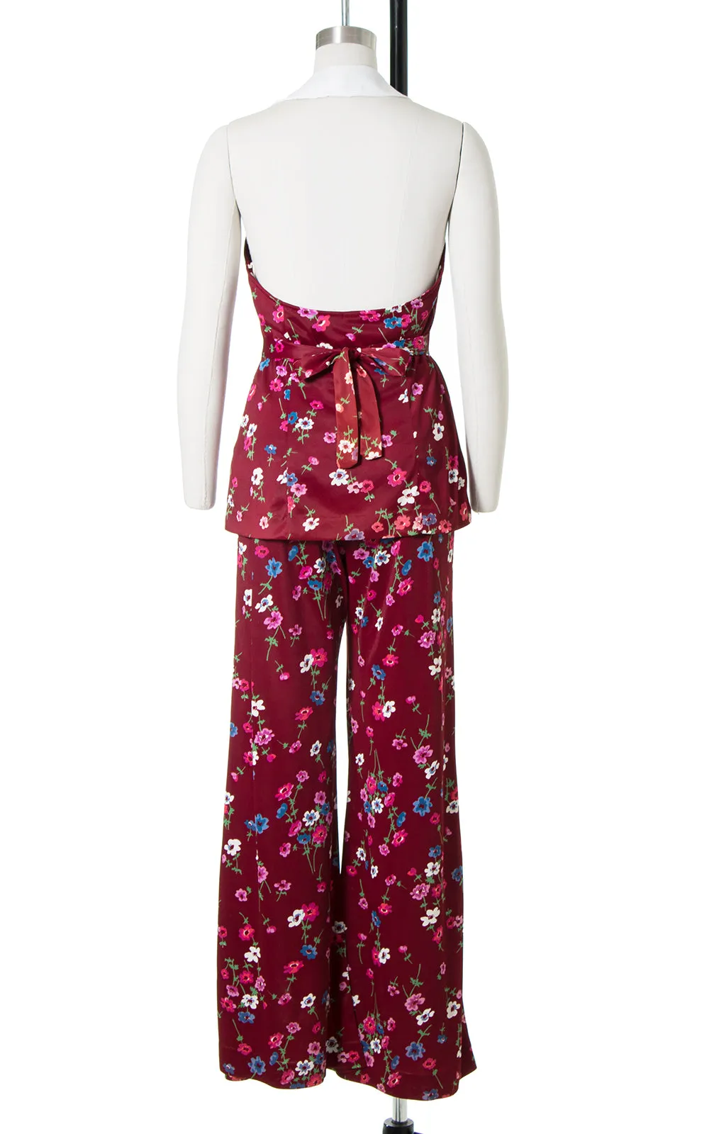 1970s Floral Open Back Halter Top & Bell Bottoms Set | small