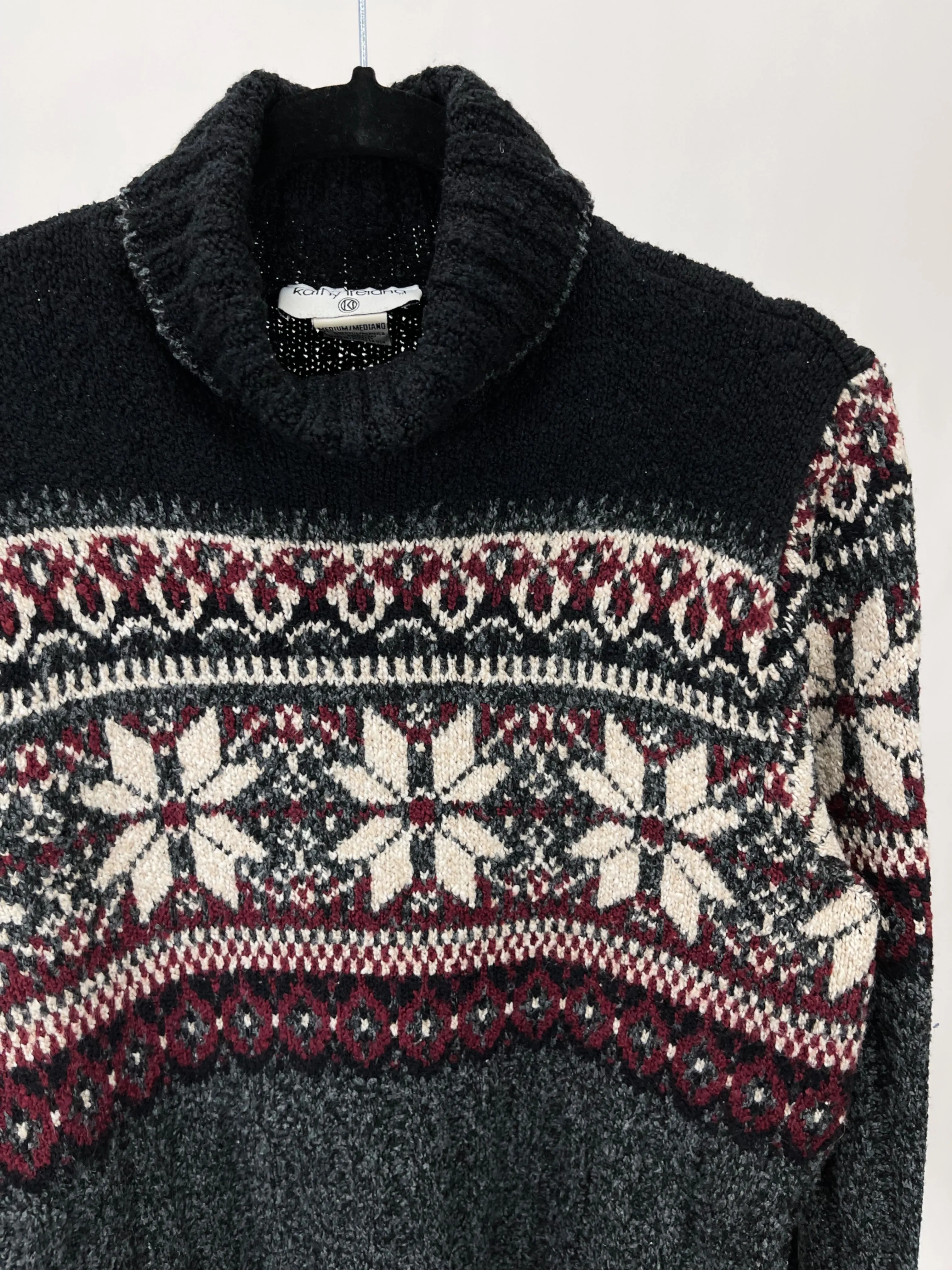 90s Vintage Kathy Ireland Fair Isle Turtleneck Sweater (M)
