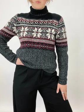 90s Vintage Kathy Ireland Fair Isle Turtleneck Sweater (M)