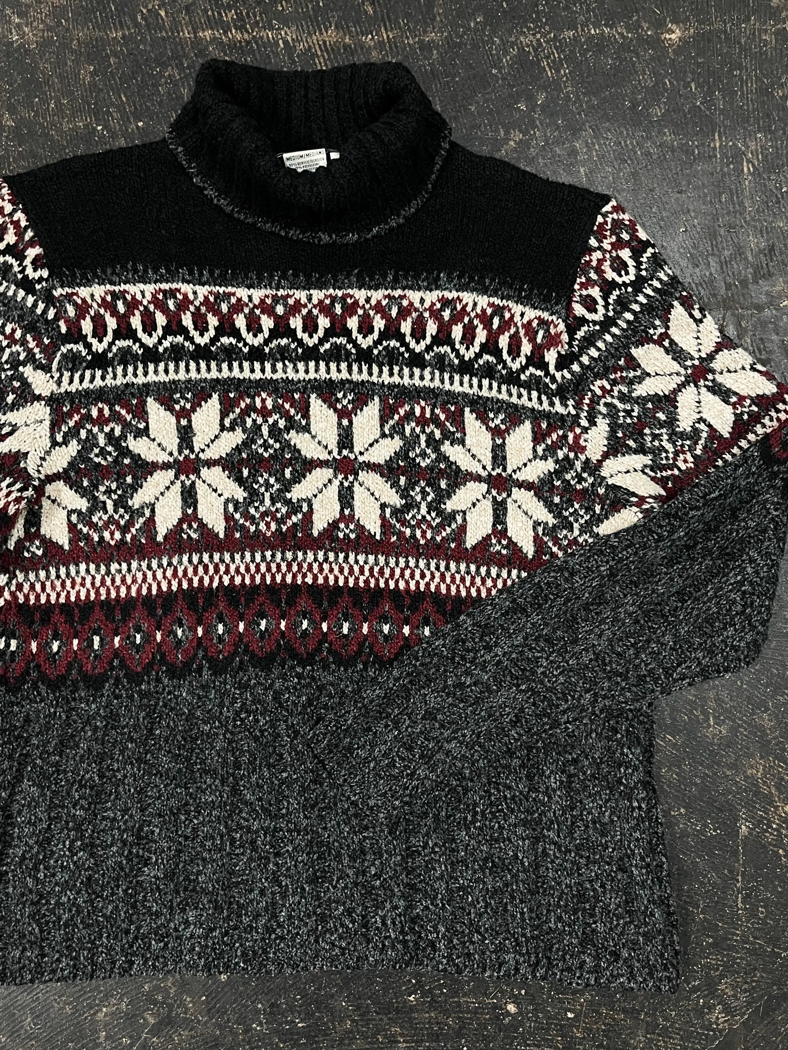 90s Vintage Kathy Ireland Fair Isle Turtleneck Sweater (M)