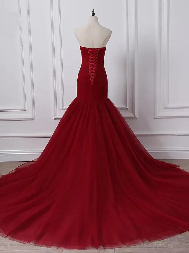 A-Line Plus Size Curve Wedding Dresses Vintage Dress Party Wear Chapel Train Sleeveless Strapless Tulle