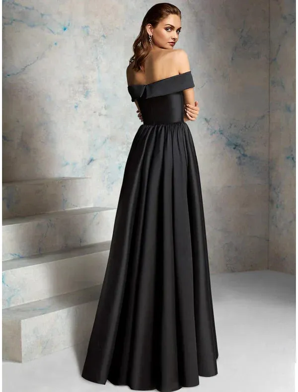 A-Line Prom Dresses Vintage Dress Evening Party Prom Floor Length Sleeveless Off Shoulder Fall Wedding Guest Satin with Criss Cross Sexy