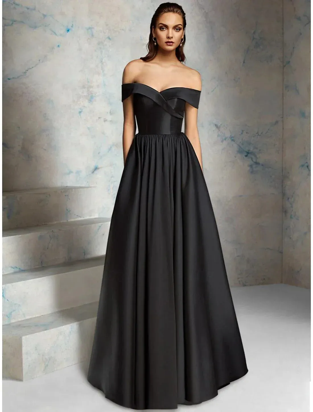 A-Line Prom Dresses Vintage Dress Evening Party Prom Floor Length Sleeveless Off Shoulder Fall Wedding Guest Satin with Criss Cross Sexy