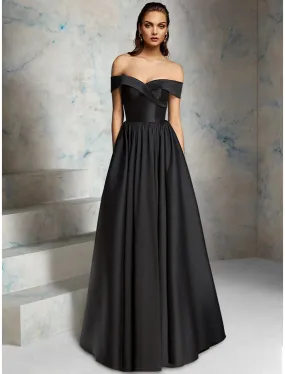 A-Line Prom Dresses Vintage Dress Evening Party Prom Floor Length Sleeveless Off Shoulder Fall Wedding Guest Satin with Criss Cross Sexy
