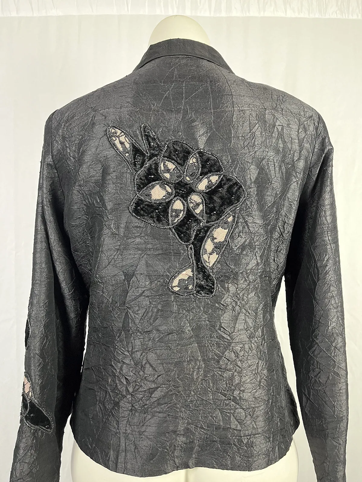 Anage Size 14 Black & Beige Floral Jacket