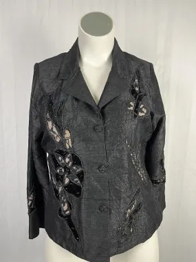 Anage Size 14 Black & Beige Floral Jacket