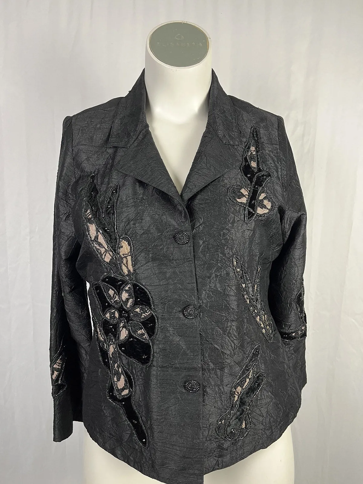 Anage Size 14 Black & Beige Floral Jacket