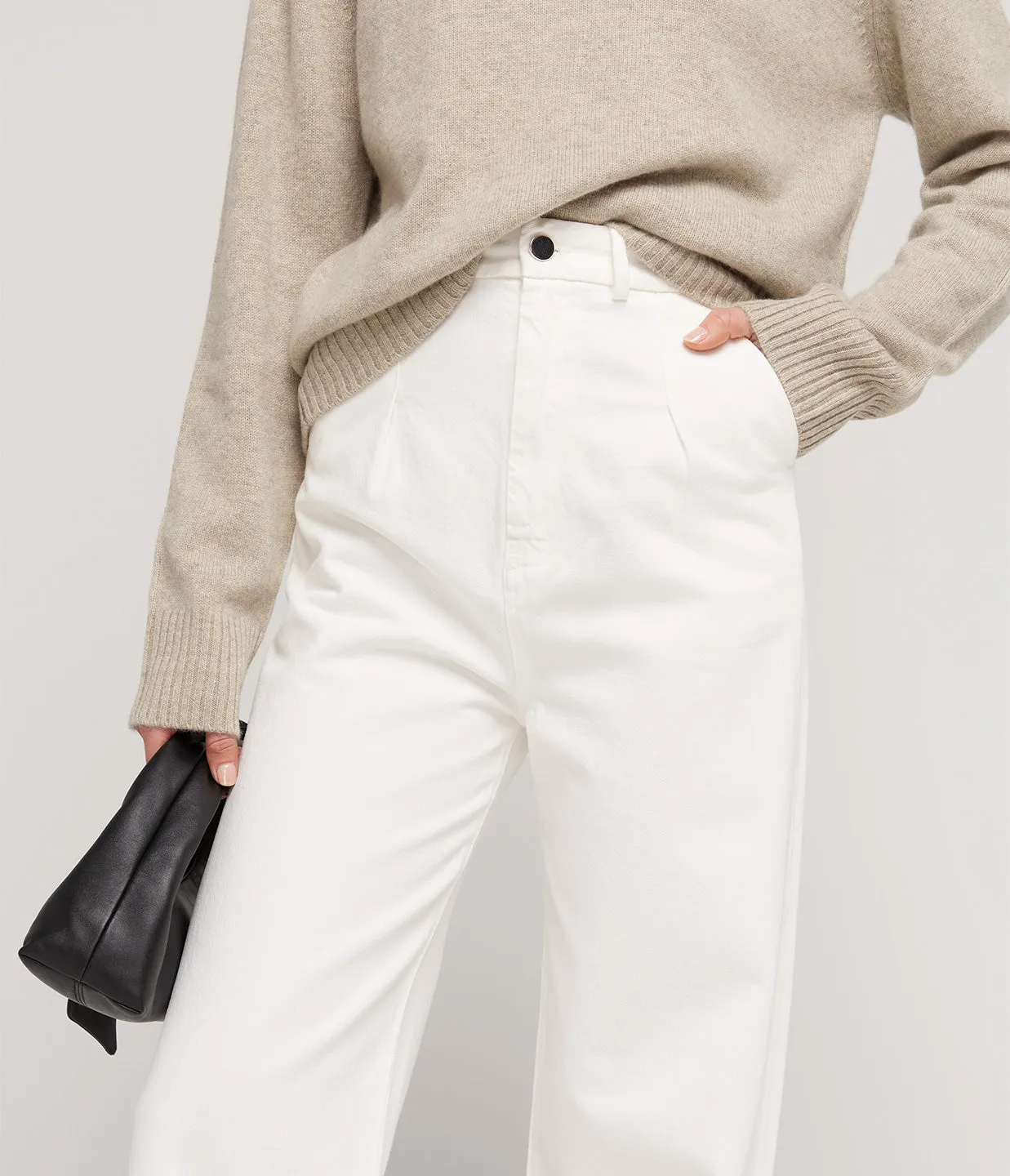 Attu Wide Leg Denim Pants in Ivory
