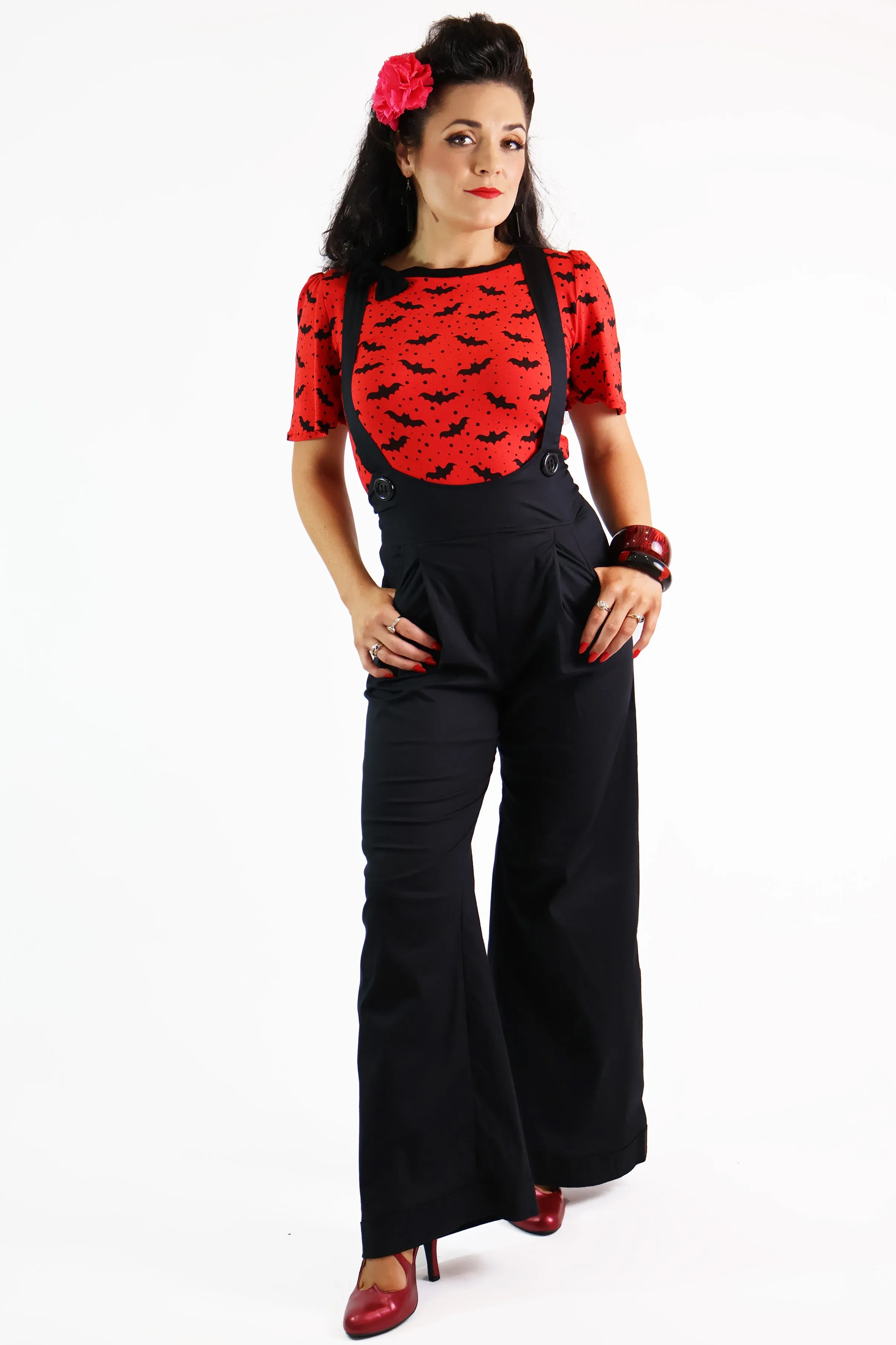 Black Suspender Swing Pants