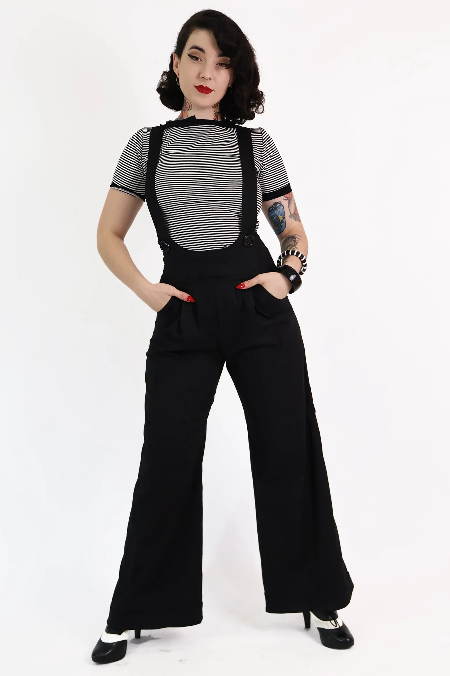 Black Suspender Swing Pants