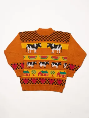 Brown Checkerboard Cow Sweater (L)