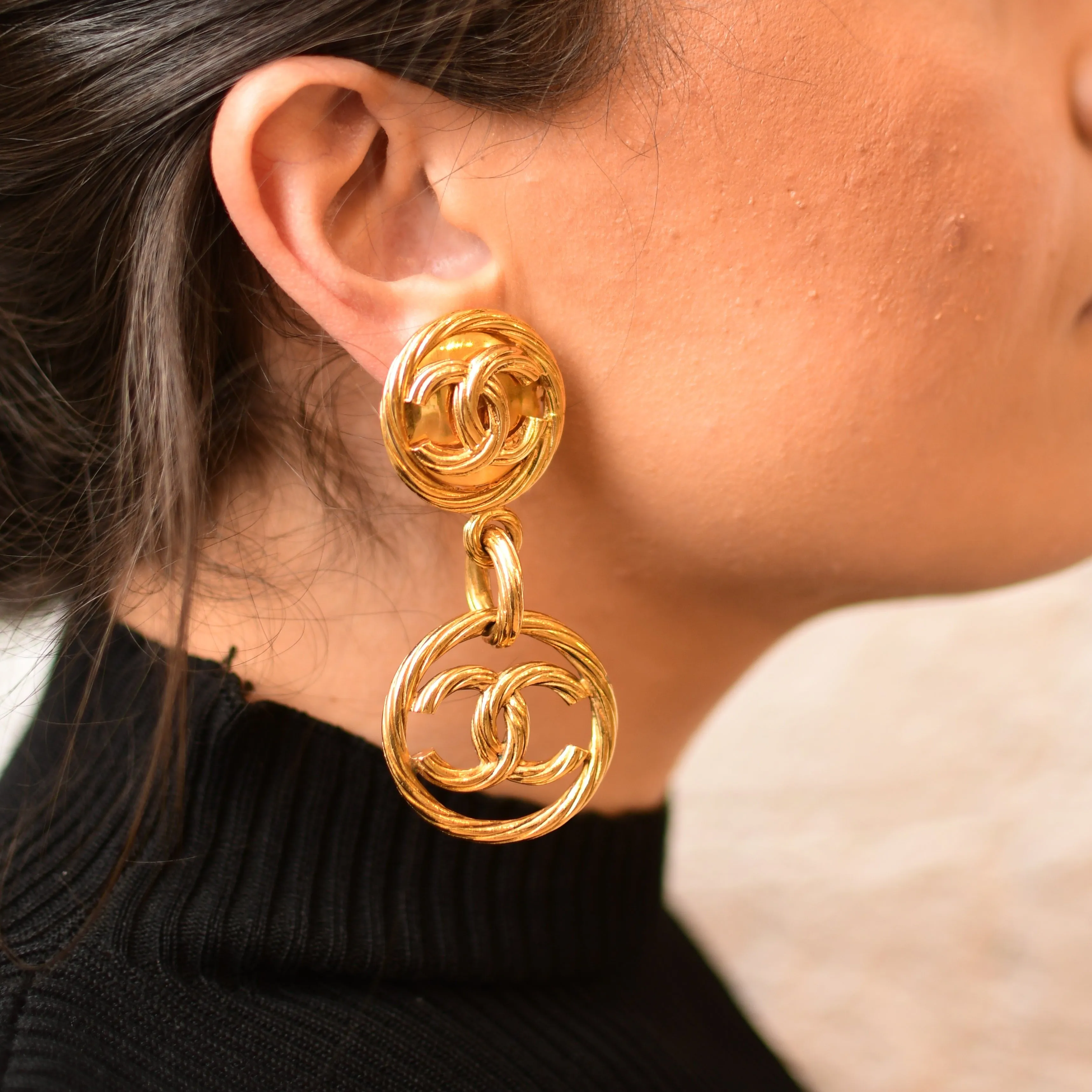 Chanel Vintage Twisted Gold Earrings