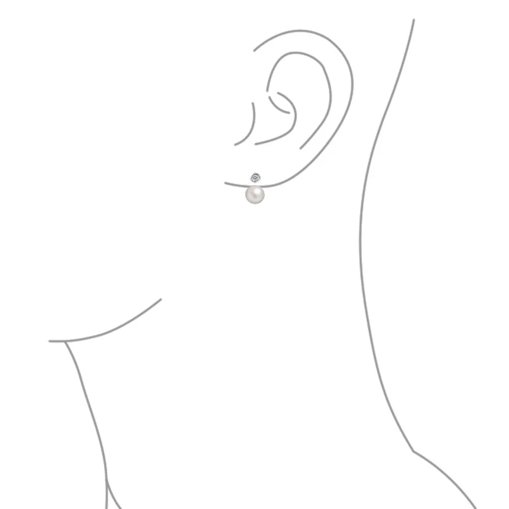 Classic Bridal White Pave CZ Half Hoop Ball Drop Glass Pearl Earrings