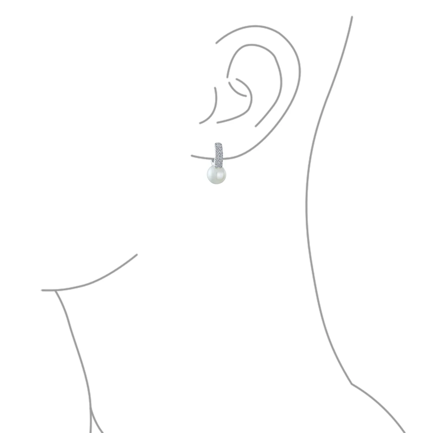 Classic Bridal White Pave CZ Half Hoop Ball Drop Glass Pearl Earrings