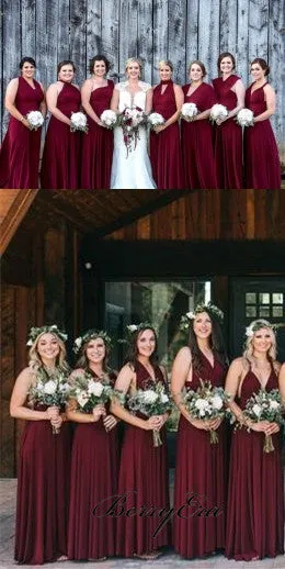 Convertible Long Jersey Bridesmaid Dresses, Burgundy Bridesmaid Dresses