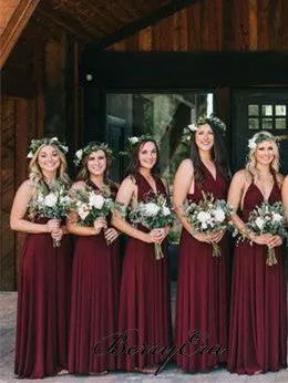 Convertible Long Jersey Bridesmaid Dresses, Burgundy Bridesmaid Dresses