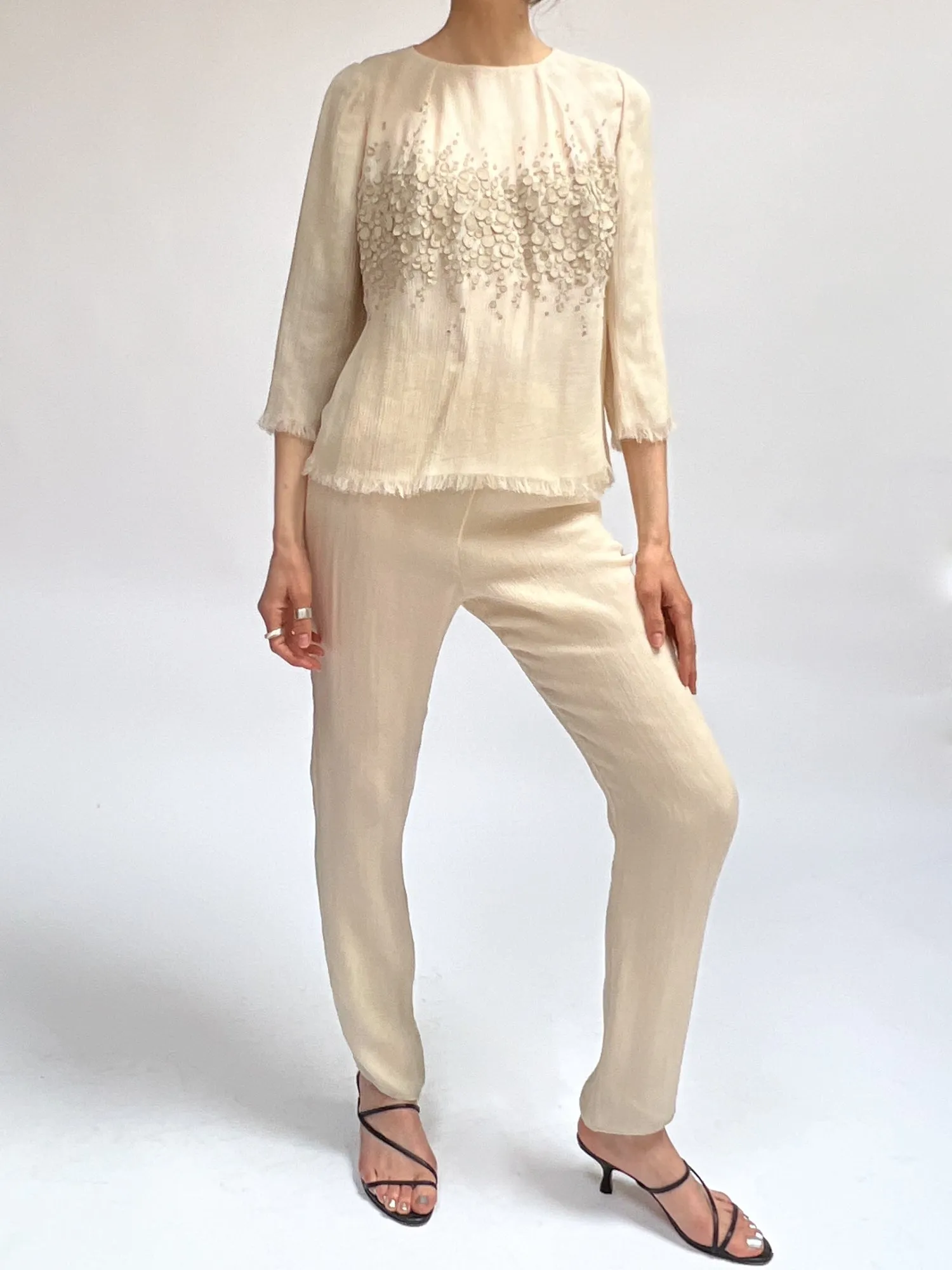 Cream Silk Flowy Pants (M)