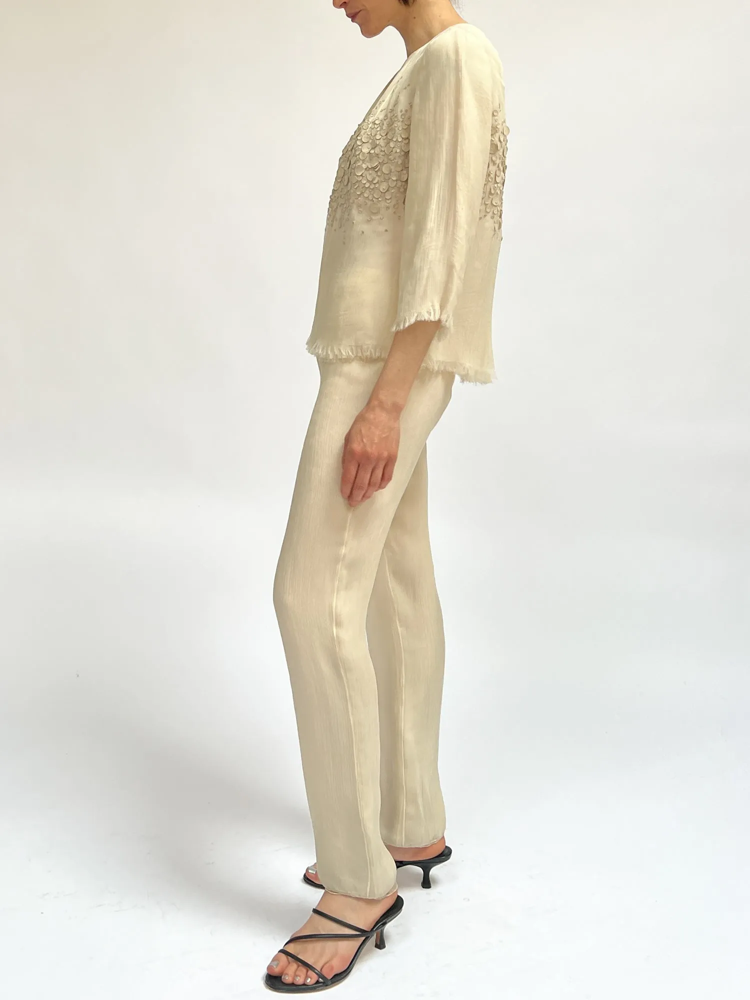 Cream Silk Flowy Pants (M)