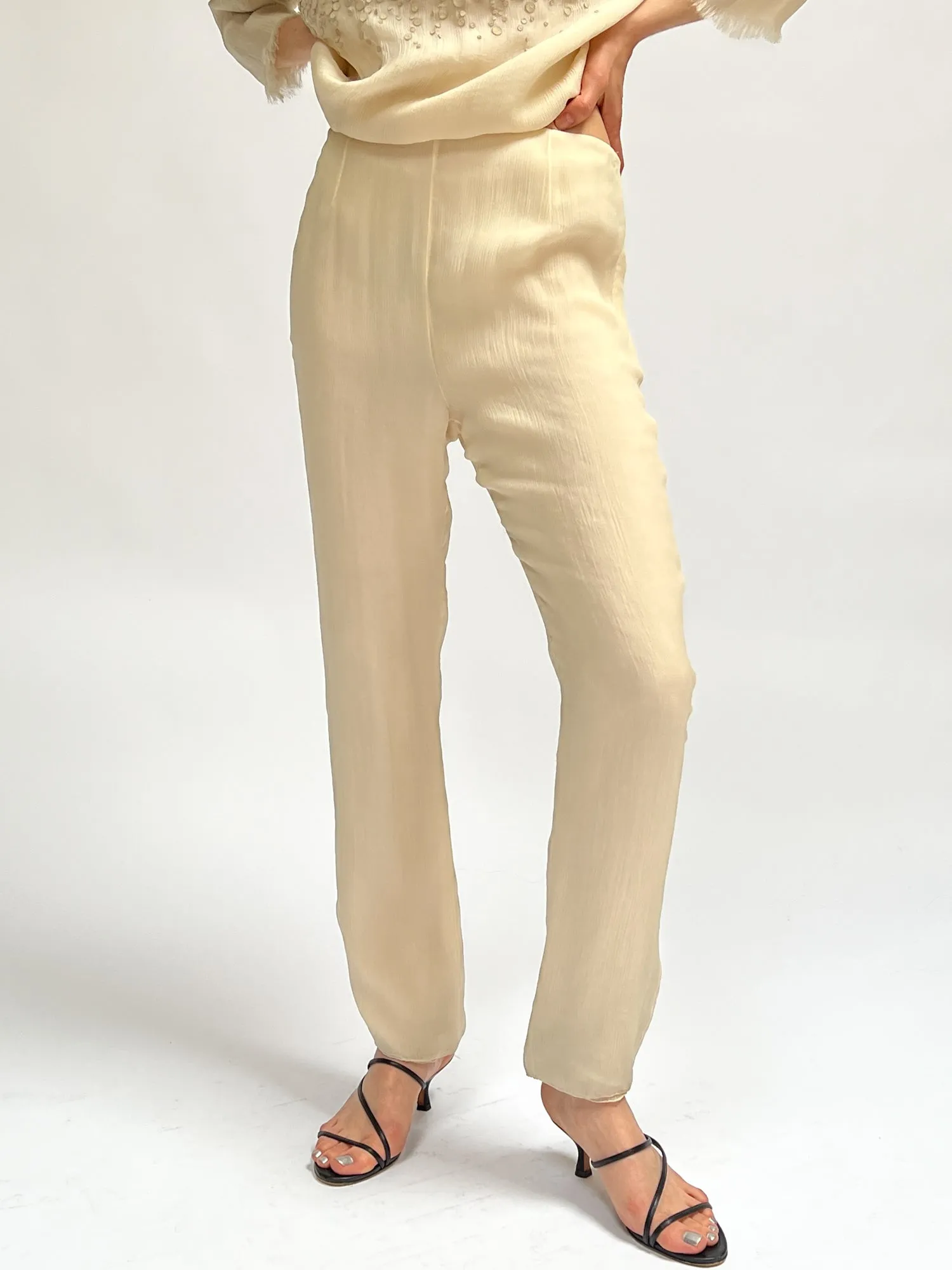 Cream Silk Flowy Pants (M)