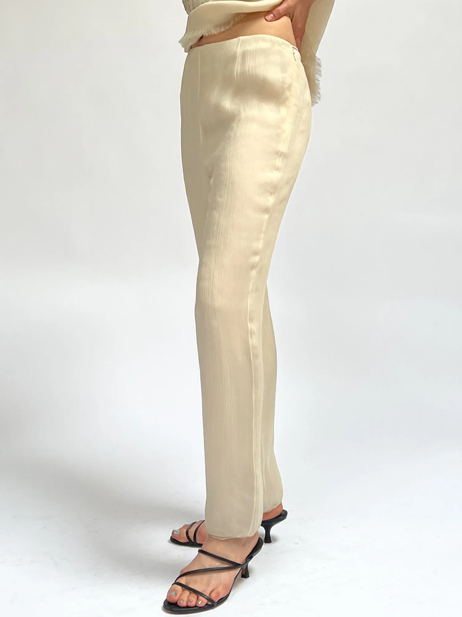 Cream Silk Flowy Pants (M)
