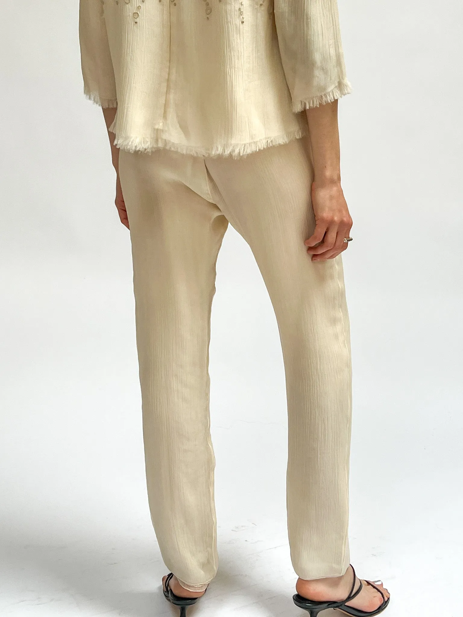 Cream Silk Flowy Pants (M)