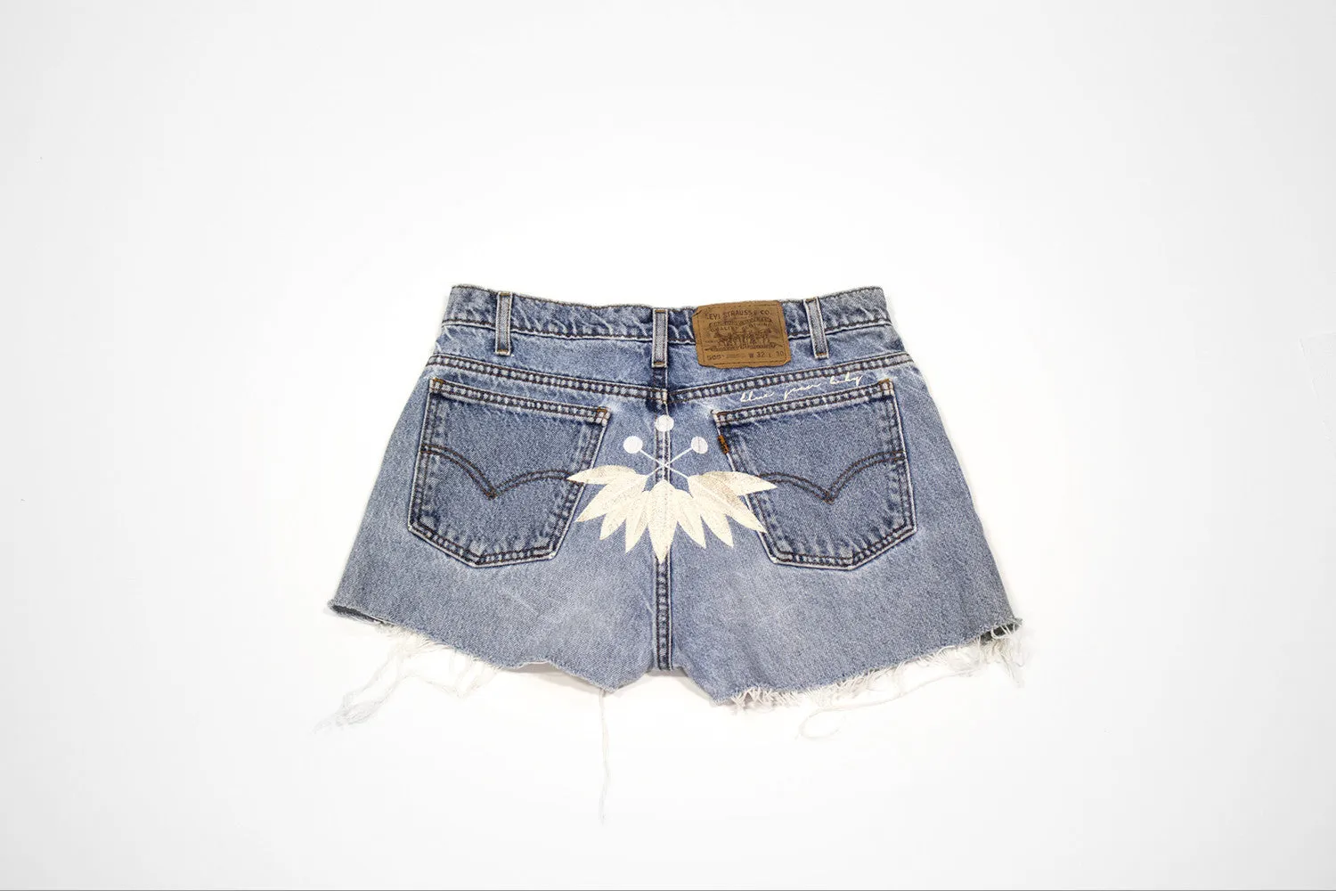 Custom Order - Feather & Logo Vintage Cut Offs - Women’s Vintage Levi Shorts with Embroidery