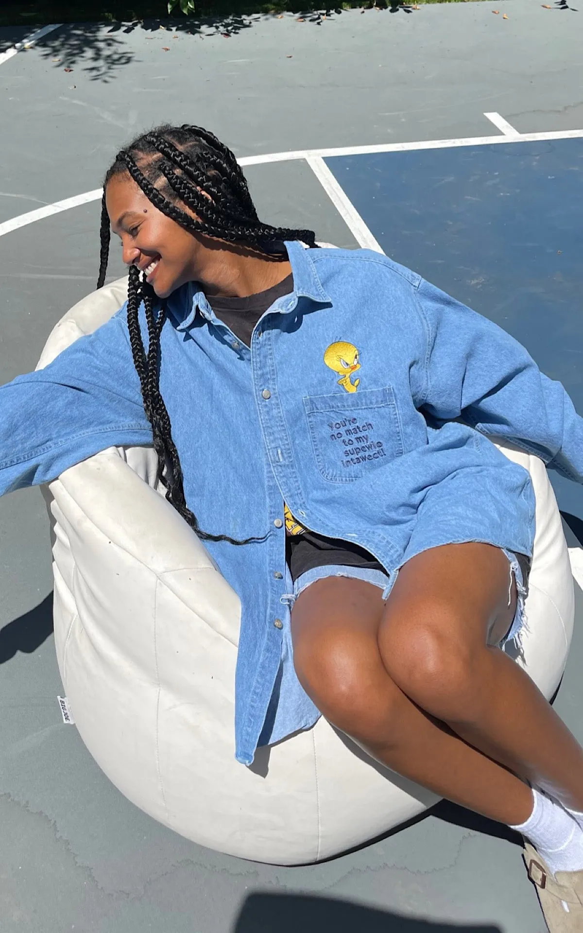 Evi11 Twin 'You're No Match' Tweety Vintage Denim Shirt