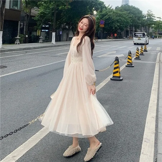 French Vintage V-neck Princess Fairy Dress