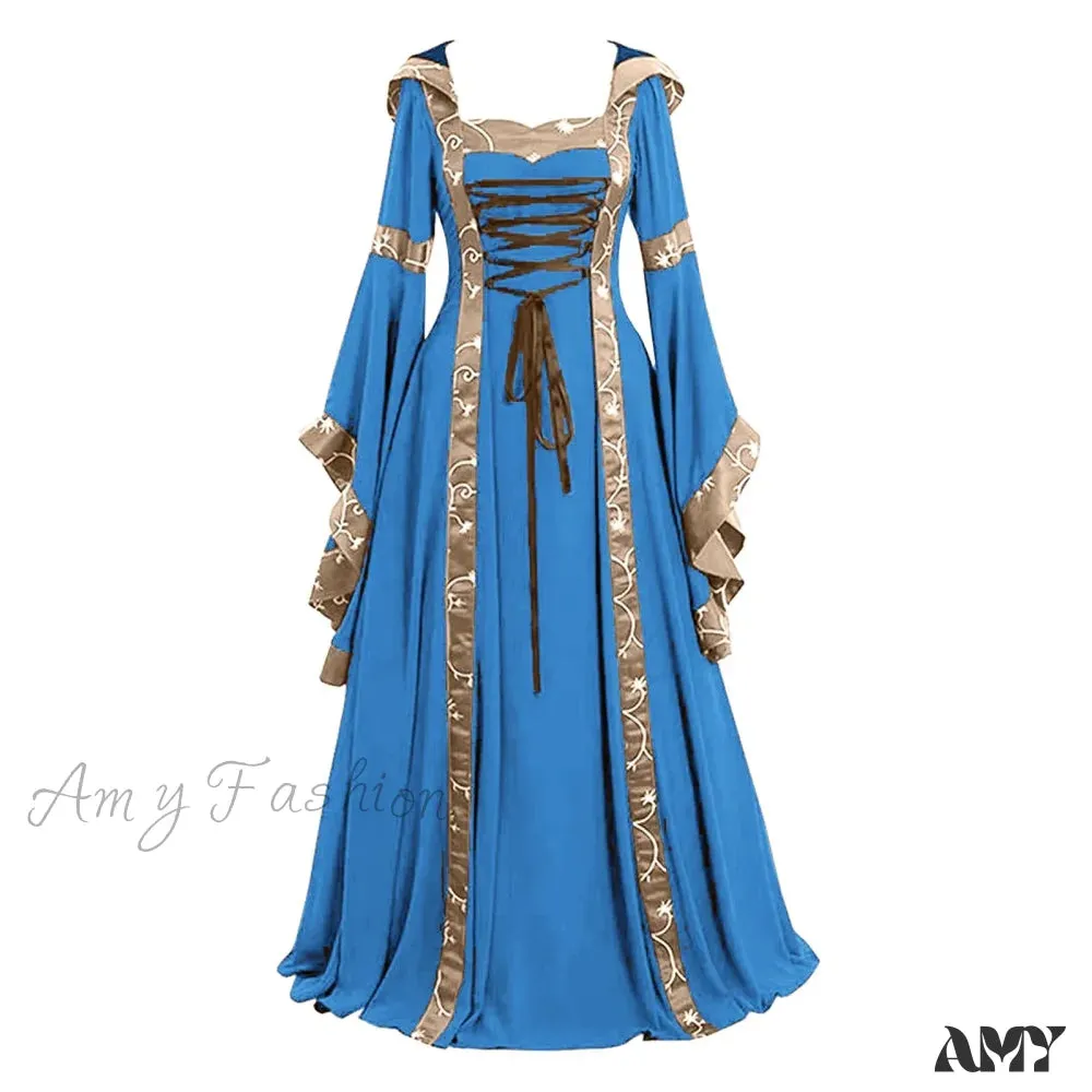 Gothic Halloween Medieval Court Vampire Cosplay Vintage Palace Long Sleeve Elegant Dress
