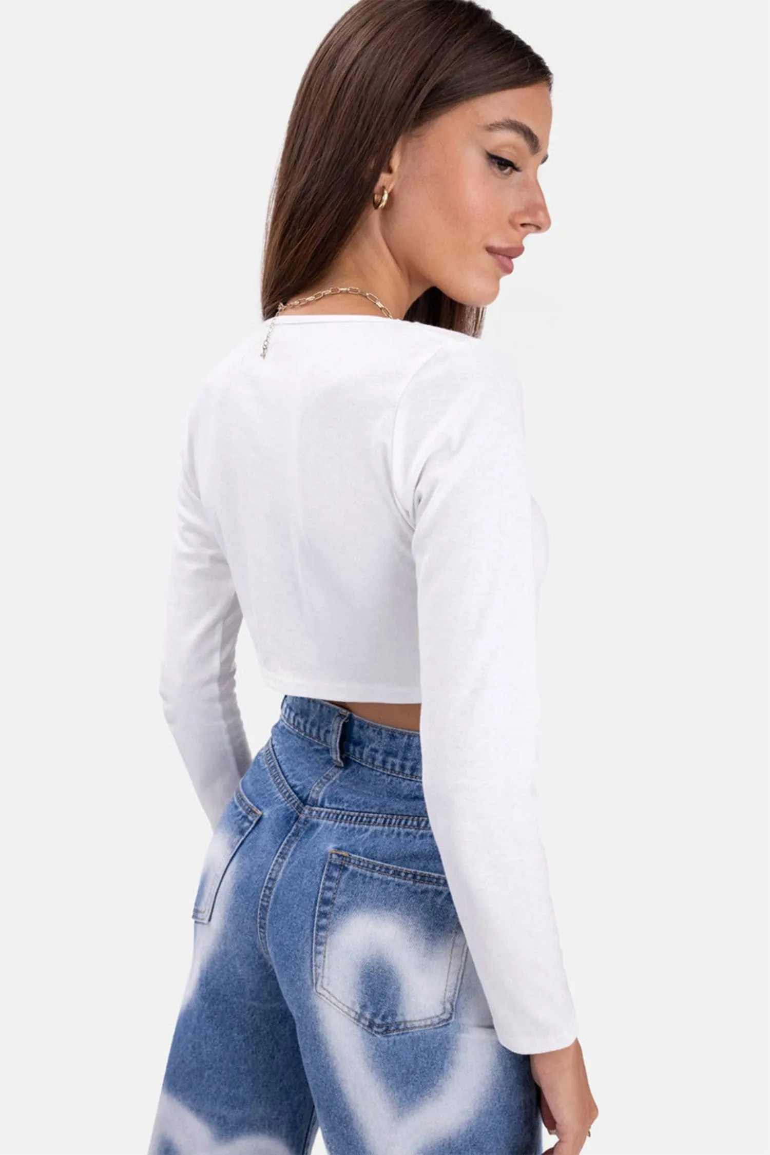 High Waisted Heart Print Blue Baggy Jean