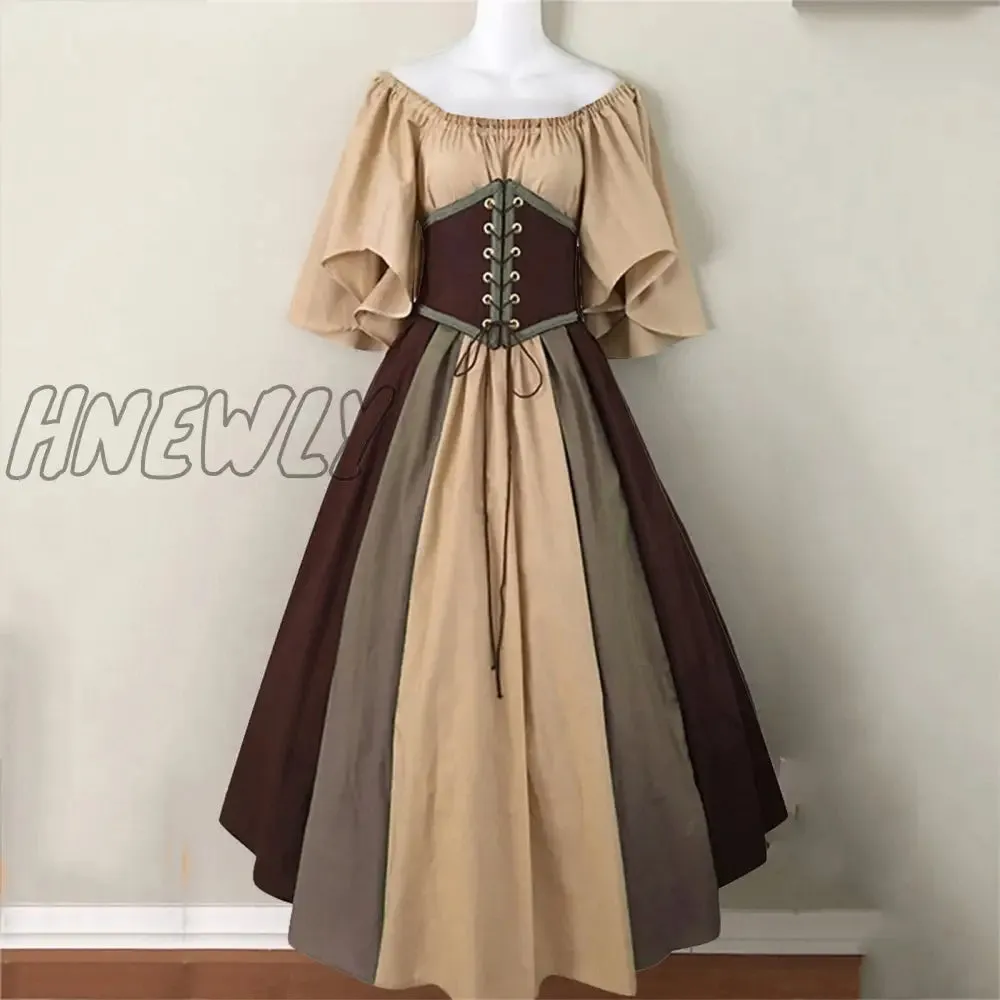 Hnewly Palace Medieval Costume Women Christmas Dress Vintage Victoria Lace Up Vintage Carnival Party Long Robe Cosplay Fancy Clothing Halloween