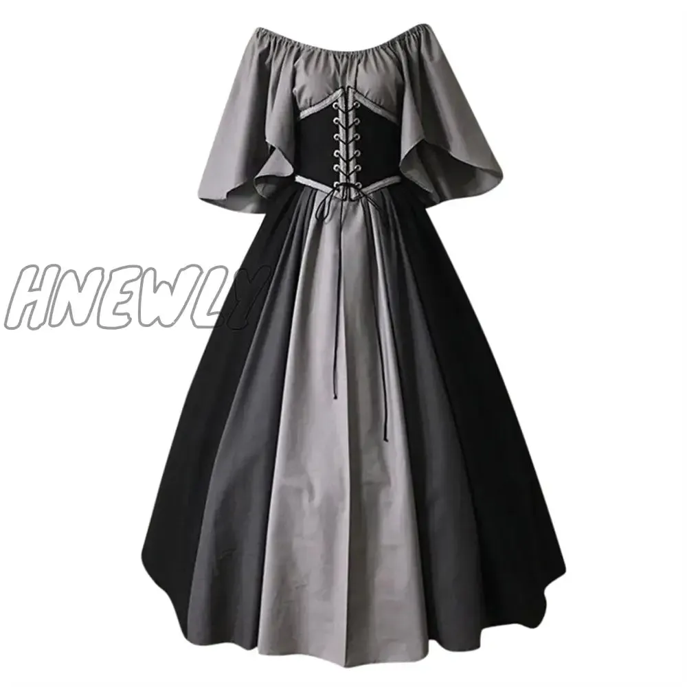 Hnewly Palace Medieval Costume Women Christmas Dress Vintage Victoria Lace Up Vintage Carnival Party Long Robe Cosplay Fancy Clothing Halloween
