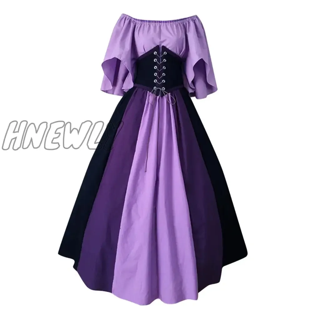 Hnewly Palace Medieval Costume Women Christmas Dress Vintage Victoria Lace Up Vintage Carnival Party Long Robe Cosplay Fancy Clothing Halloween