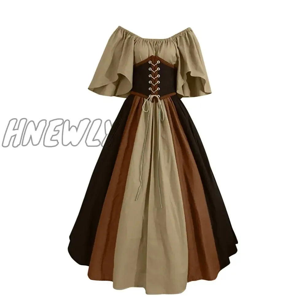 Hnewly Palace Medieval Costume Women Christmas Dress Vintage Victoria Lace Up Vintage Carnival Party Long Robe Cosplay Fancy Clothing Halloween