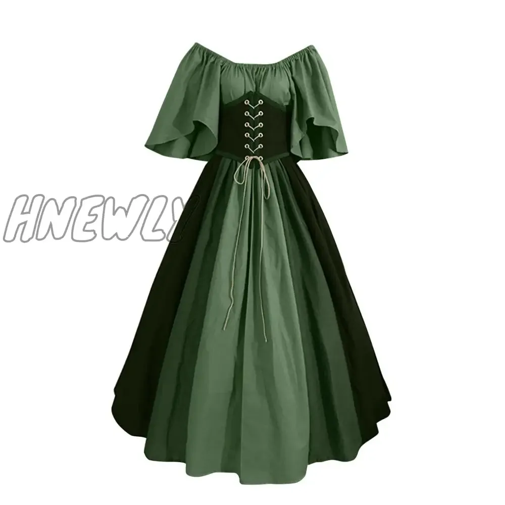 Hnewly Palace Medieval Costume Women Christmas Dress Vintage Victoria Lace Up Vintage Carnival Party Long Robe Cosplay Fancy Clothing Halloween