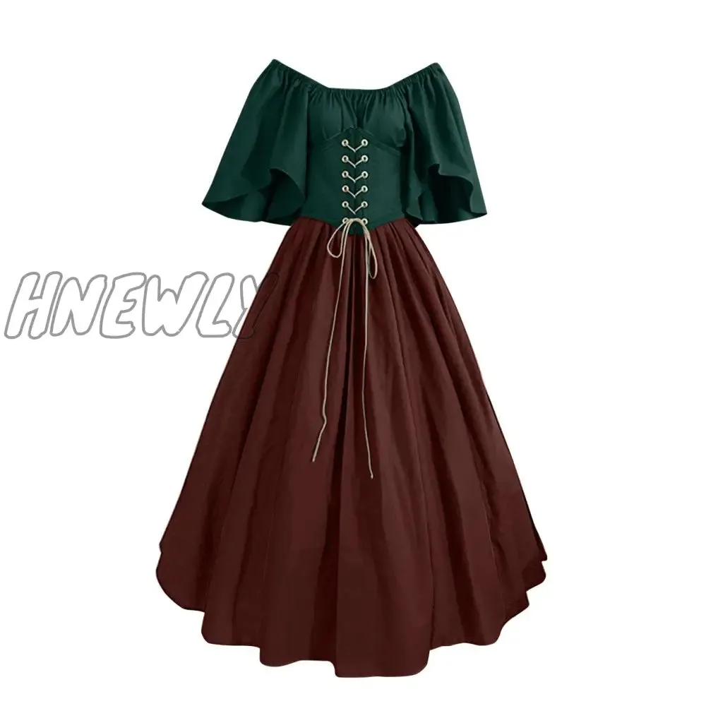 Hnewly Palace Medieval Costume Women Christmas Dress Vintage Victoria Lace Up Vintage Carnival Party Long Robe Cosplay Fancy Clothing Halloween