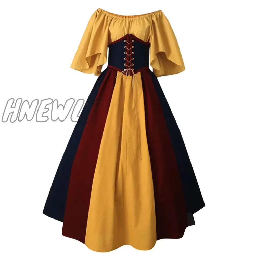 Hnewly Palace Medieval Costume Women Christmas Dress Vintage Victoria Lace Up Vintage Carnival Party Long Robe Cosplay Fancy Clothing Halloween
