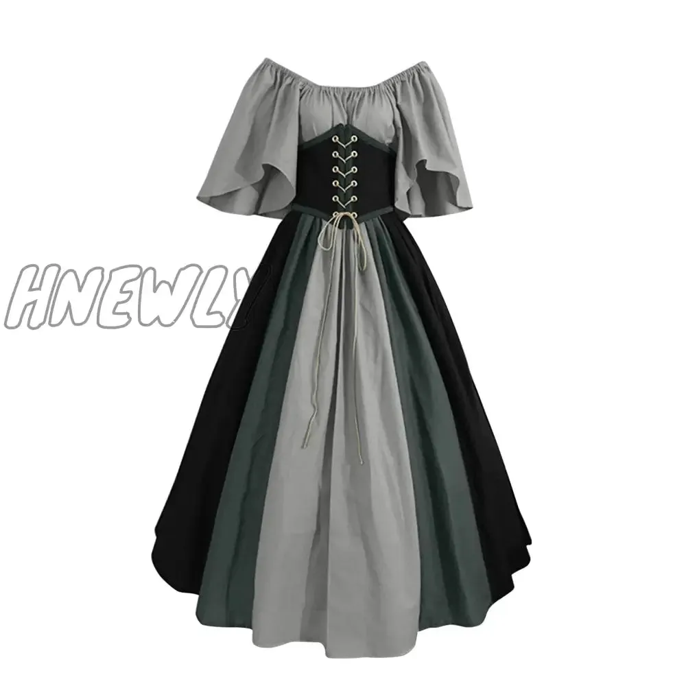 Hnewly Palace Medieval Costume Women Christmas Dress Vintage Victoria Lace Up Vintage Carnival Party Long Robe Cosplay Fancy Clothing Halloween
